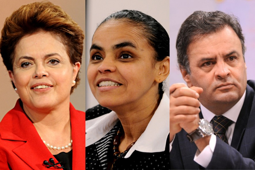 Os candidatos Dilma Rousseff, Marina Silva e Aécio Neves