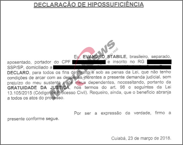 declaração de pobreza Evandro Stábile