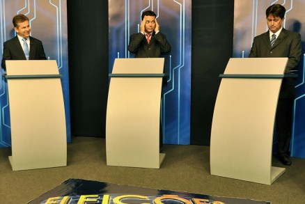 Os candidatos Mendes, Ldio e Brito, que trocaram farpas, ao longo da campanha, em Cuiab