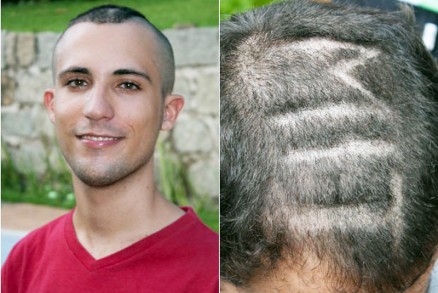Gabriel Guimares teve o cabelo cortado por amigos que escreveram MIT na sua cabea