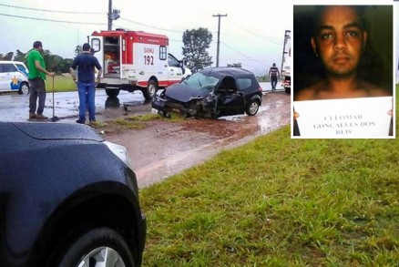 Cleomar Reis (detalhe) dirigia um Ford Ka e bateu em um caminho, na Estrada de Chapada