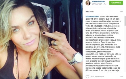 Luize Altenhofen se revolta com situao do Brasil em post no Instagram