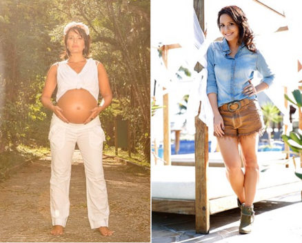 Juliana Knust quando estava grvida do segundo filho, Arthur, e hoje, cinco meses aps dar  luz e perder 13 quilos