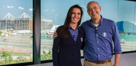 Glenda Kozlowski e Alex Escobar no estdio da Globo construdo na Vila Olmpica