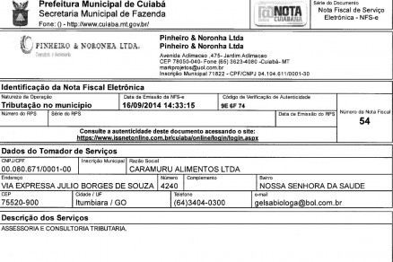Nota fiscal emitida por Brbara Pinheiro  Caramuru Alimentos S/A: investigao