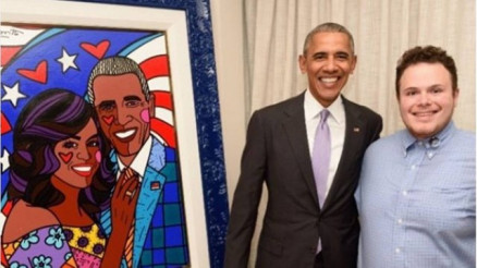 Obama ao lado do filho de Romero Britto, Brendan: pai estava na Europa