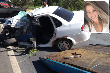 A jovem Yasmim Amorim de Campos (no detalhe), que morreu em um acidente em Baro de Melgao