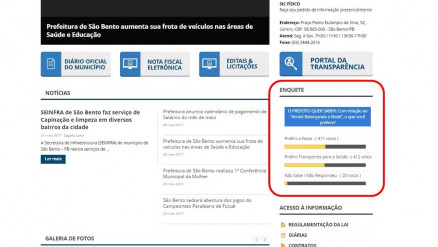  Enquete est sendo feita no site oficial da prefeitura de So Bento, na Paraba