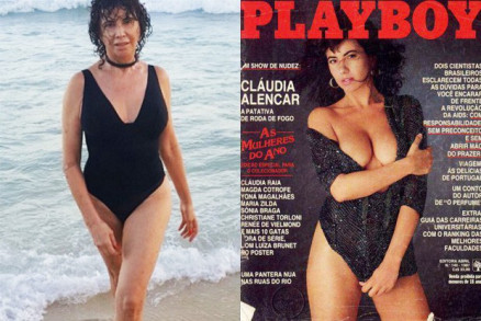 Cludia Alencar em 2017 e em 1987, quando foi capa da 'Playboy'