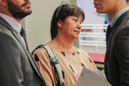 A empresria Shirlei Arrabal, que foi interrogada no Frum de Cuiab.