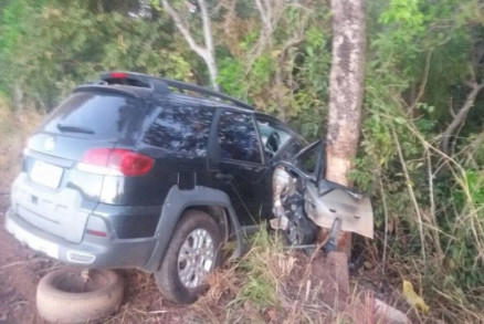 O carro atingiu uma rvore nas margens da rodovia