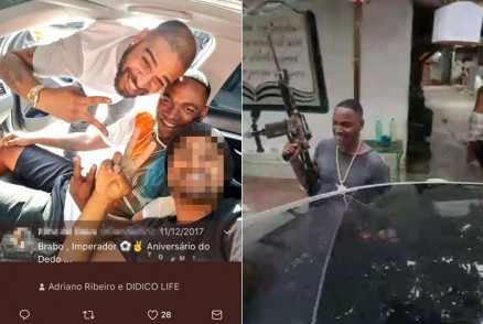 Adriano com Chupa Dedo, traficante que aparece em vdeo armado circulando de carro na Nova Holanda, na Mar