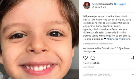 Felipe Arajo parabeniza sobrinho Bernardo