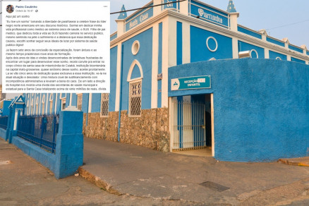 A fachada da Santa Casa e o desabafo do mdico (detalhe) na rede social