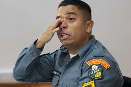 O cabo Gerson Correa, durante depoimento no Frum de Cuiab 