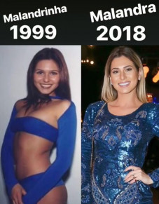 Lvia Andrade como Malandrinha aos 16 anos e em 2018, aos 35 anos