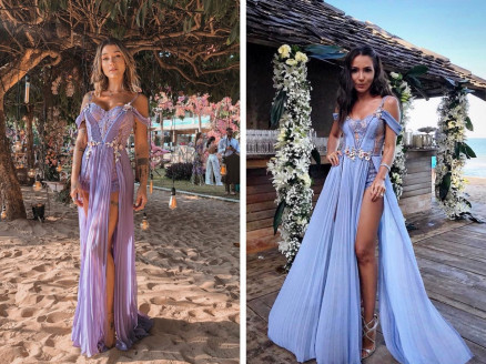 Lala Noleto e Gabriela Pugliesi usam vestidos quase idnticos em casamentos diferentes