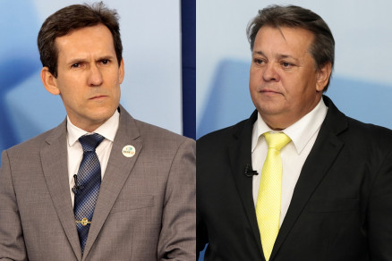 Os candidatos ao Governo do Estado Arthur Nogueira (Rede) e Moiss Franz: debate na TV
