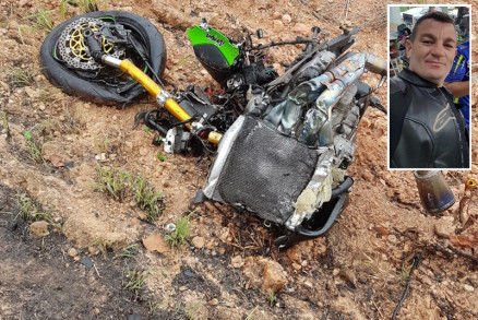 William Silveira (detalhe) pilotava uma ZX-10R no momento do acidente; moto ficou destru�da