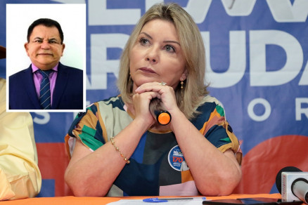 A candidata ao Senado, Selma Arruda e o advogado Sebastio Carlos (no detalhe) 