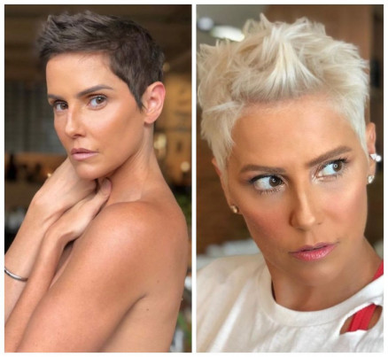 Na primeira foto, Deborah Secco aps interpretar Karola, em Segundo Sol; na segunda, loira platinada
