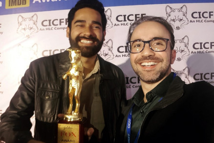 Os atores Thyago Mouro e Eduardo Butakka, durante o Festinval de Cinema Cult de Calcut