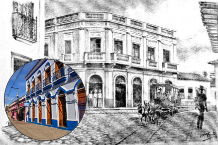 Rua Galdino Pimentel (Rua de Baixo), gravura de Moacyr Freitas