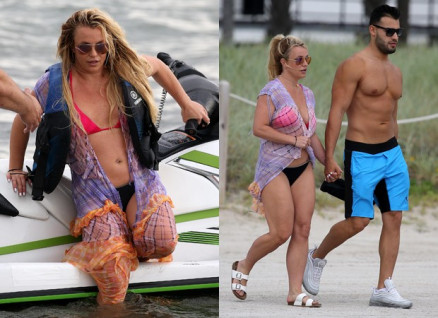 Britney Spears aproveita praia de Miami com Sam Asghari 