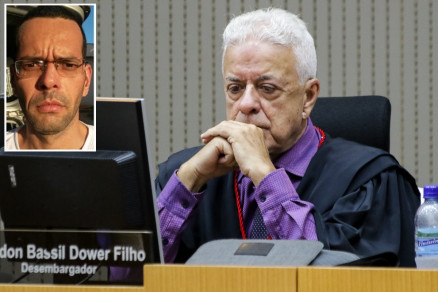 O desembargador Rondon Bassil, relator do processo que condenou Lindomar Almeida (no detalhe)