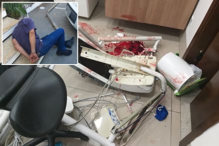 O assaltante (detalhe) baleado e preso ap�s rea��o de ref�m