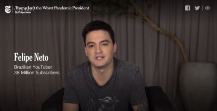 Imagem de reproduo do vdeo de opinio que Felipe Neto fez para o 'New York Times' 