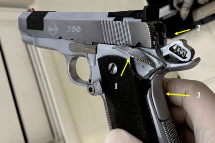 A pistola Imbel que foi disparada e causou a morte de Isabele Ramos