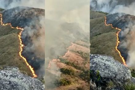 Fogo tomou morro em Chapada dos Guimares, prximo ao Atm restaurante e pousada 
