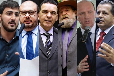 Os deputados federais Emanuelzinho, Dr. Leonardo, Juarez Costa, Nelson Barbudo, Neri Geller e Valtenir Pereira: votao a favor de projeto
