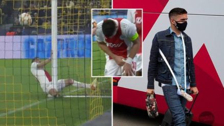 Dusan Tadic teve pnis engessado aps choque com a trave