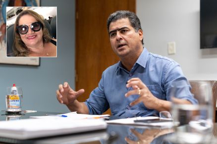 O prefeito afastado Emanuel Pinheiro; no destaque, a secretria adjunta Ivone de Souza
