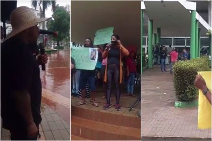 Manifestantes se reuniram em frente  Prefeitura para protestar