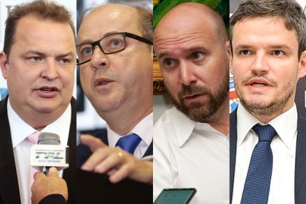 Da esquerda para a direita: os deputados Max Russi e Dr. Eugnio, que tentaro a reeleio; o ex-secretrio Beto Dois a Um; e o delegado Geraldo Gezoni