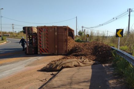 Carga ficou espalhada na lateral da avenida; apesar do susto ningum se feriu 