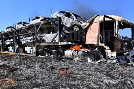Veculos ficaram destrudos aps incndio; fogo atingiu vegetao
