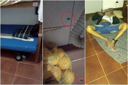 Colcho rasgado, barata prximo a alimentos e albergado dormindo no cho 
