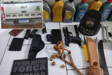 Os objetos suspeitos apreendidos na caminhonete dos homens detidos