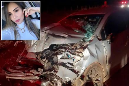 Ve�culo em que Miria Fortuna (detalhe) estava ficou destru�do ap�s colis�o