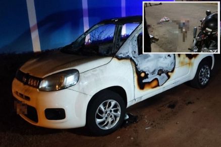 O carro usado no crime e corpo de Elso Fanis (detalhe)