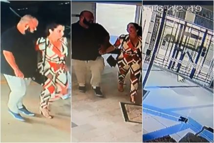 Imagens mostram o casal chegando no prdio e o veculo suspeito rondando o local 