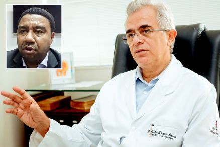 O mdico Carlos Bouret, que lidera a chapa de oposio; no detalhe, o presidente Rubens Jnior
