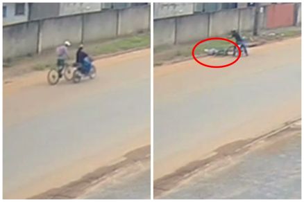 Denilson da Silva Santos est na bicicleta, ao lado de seu executor