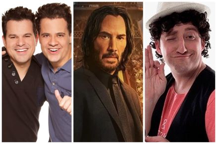 Os msicos Joo Neto e Frederico, o ator Keanu Reeves e o humorista Eros Prado