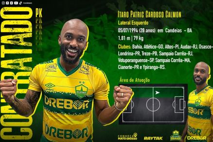 O lateral-esquerdo Patric Calmon, novo contratado do Cuiab