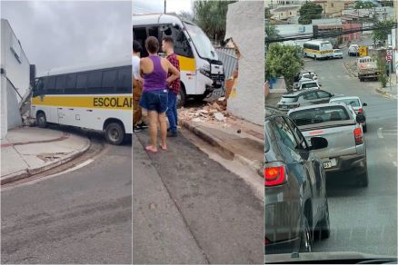 Muro ficou destrudo aps coliso entre nibus Fiat Punto 